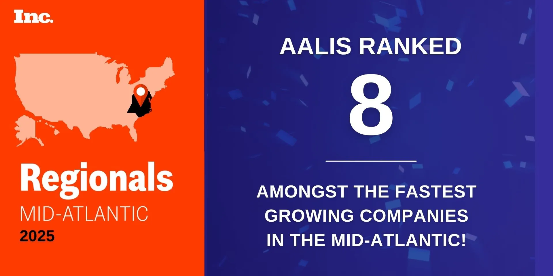 Aalis ranks #8 on the 2025 Inc. 5000 Regionals: Mid-Atlantic